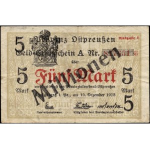 Poland. Królewiec 5 Millionen Marek 1923 Overprint 5 Marek 1918