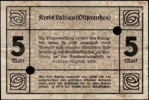 Russia. Labiau / Polessk 5 Mark 1918 Cancelled Low S/N 87 Niski Numer Cancelled