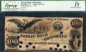 United States of America. 1859 100 Dollars Nassau Bank of Brookyn March 1