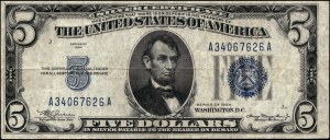 United States of America. 1934 5 Dollars Silver Certificate Prefix AA