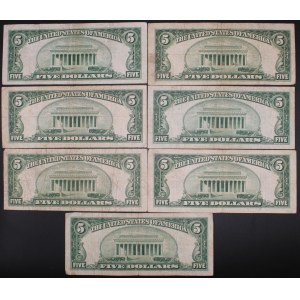 United States of America. 1934 D 5 Dollars Silver Certificate Lot 7 Pieces