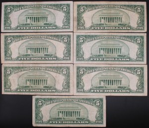 United States of America. 1934 D 5 Dollars Silver Certificate Lot 7 Pieces