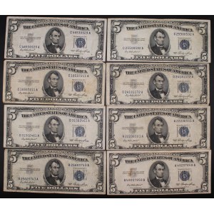 United States of America. 1953 5 Dollars Silver Certificate Lot 8 Pieces