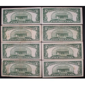 United States of America. 1953 5 Dollars Silver Certificate Lot 8 Pieces