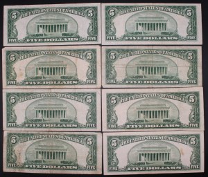 United States of America. 1953 5 Dollars Silver Certificate Lot 8 Pieces