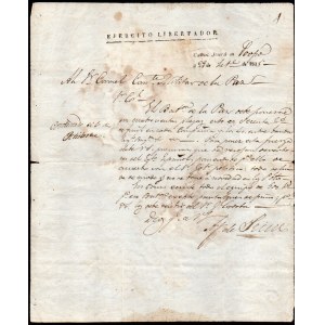 Bolivia. Letter Written & Signed By Jose Antonio de Sucre Poopo 29 September 1825