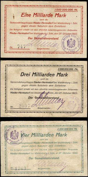 Poland. Sobięcin 1923 1 3 4 5 10 Billion Milliarden Marek 5 Piece Set Scarce