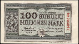 Poland. Wrocław 100 Millionen Marek 1923