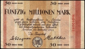 Poland. Wrocław 50 Millionen Marek 1923
