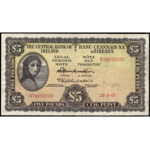 Ireland. Central Bank 5 Pounds 1967