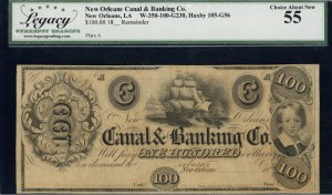 United States of America. 1840s 100 Dollars New Orleans Canal & Banking Co. Louisiana Plate A