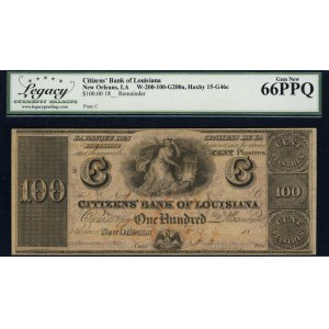 United States of America. 1840s 100 Dollars Citizens' Bank of New Orleans Louisiana Plate C