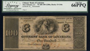 United States of America. 1840s 100 Dollars Citizens' Bank of New Orleans Louisiana Plate C