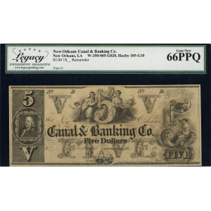 United States of America. 1850s 5 Dollars New Orleans Canal & Banking Co. Louisiana Plate D