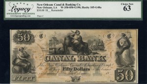 United States of America. 1850s 50 Dollars New Orleans Canal & Banking Co. Louisiana Plate C
