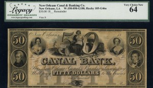 United States of America. 1850s (Pre 1854) 50 Dollars New Orleans Canal & Banking Co. Louisiana Plate B
