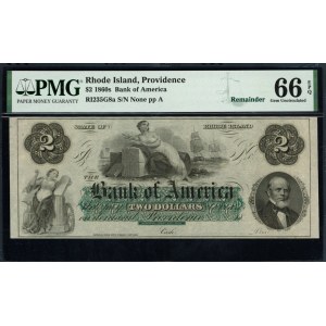 United States of America. 1860s 2 Dollars Bank Of America Rhode Island Providence