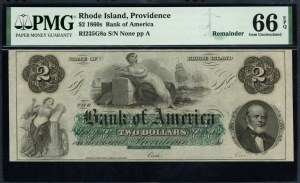 United States of America. 1860s 2 Dollars Bank Of America Rhode Island Providence