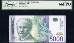 Serbia. 2003 5000 Dinara Prefix AA