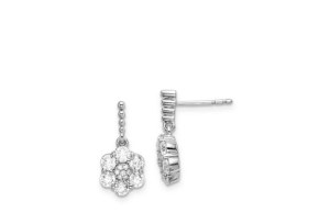 18K WHITE GOLD FLOWER DROP EARRINGS WITH DIAMONDS - 828 NAT 18K