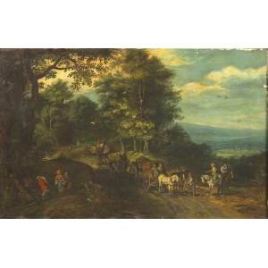 18/19th-Century Painter, A Carriage on a Wooded Road