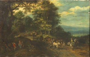 18/19th-Century Painter, A Carriage on a Wooded Road