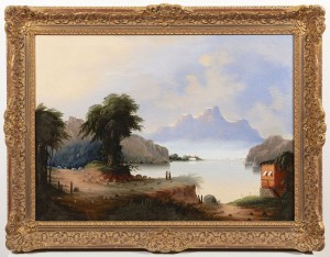 19th century Painter, Romantic Lakeside Landscape.