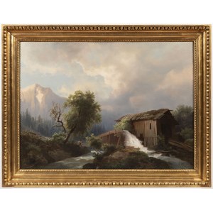 Josef Thoma (Austrian, 1828-1899), Alpine Landscape with a Mill