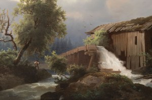 Josef Thoma (Austrian, 1828-1899), Alpine Landscape with a Mill