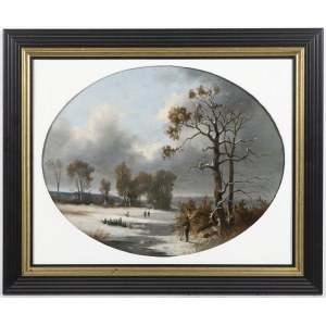 German painter 19th century, Hunters in a winter landscape