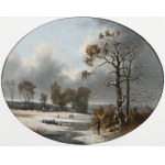 German painter 19th century, Hunters in a winter landscape