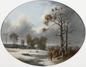 German painter 19th century, Hunters in a winter landscape