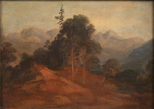 Carl Rottmann, (1797 - 1850) , attributed to, ROCKY LANDSCAPE WITH TREES