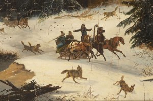 19th-century painter, Winter landscape with travelers