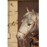 Carl Reichert 1836 - 1918), Two horses looking at two dogs