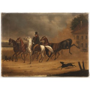 Painter 19th century ., A Gallop on the Country Road