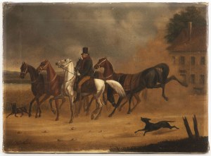 Painter 19th century ., A Gallop on the Country Road