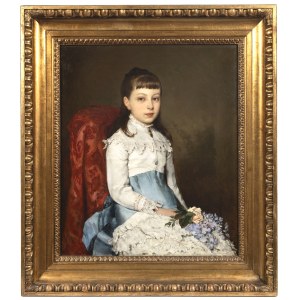 Eugenio de Blass (1843-1931), Portrait of a Young Girl with a Bouquet of Flowers