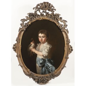 19th Century Painter, Portrait of a Child with a Bird.