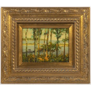 Impressionist painter, probably German, Landscape with trees and a lake