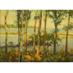 Impressionist painter, probably German, Landscape with trees and a lake