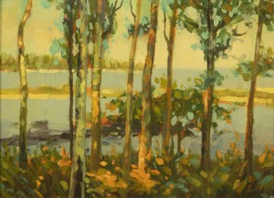 Impressionist painter, probably German, Landscape with trees and a lake