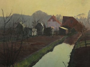 20th century painter, Rural landscape with a river