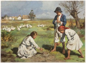 Painter 20 th century, Children with Geese