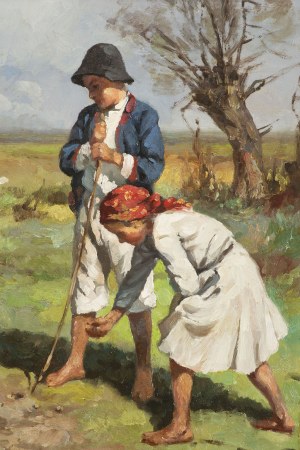 Painter 20 th century, Children with Geese