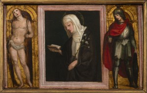 Florentine master, first half of the 16th century, St Catherine of Siena between St Sebastian and a soldier saint (St Demetrios?)