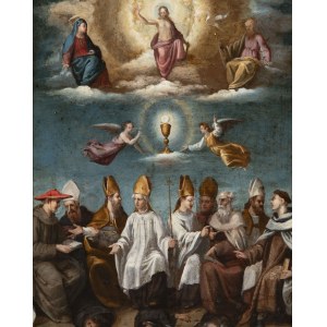 Flemish Master, 17th Century, The Holy Eucharist with the Heavenly and Earthly Hierarchy