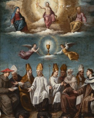 Flemish Master, 17th Century, The Holy Eucharist with the Heavenly and Earthly Hierarchy