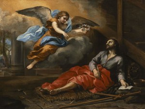 Ciro Ferri (1634 - 1689), A pilgrim comforted by an angel (St Roch?)