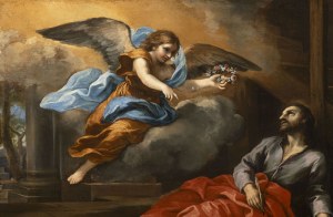Ciro Ferri (1634 - 1689), A pilgrim comforted by an angel (St Roch?)